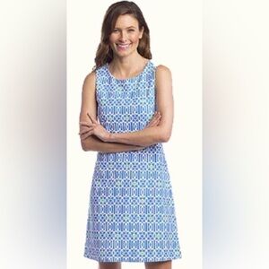 Jude Connally Aqua White Beth Dress Garden Gate Print Sleeveless with Pockets